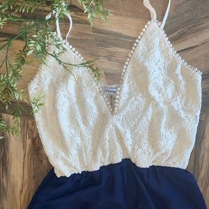 Navy & white lace romper. Price drop!